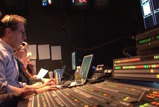 Broadcast control room during a live production