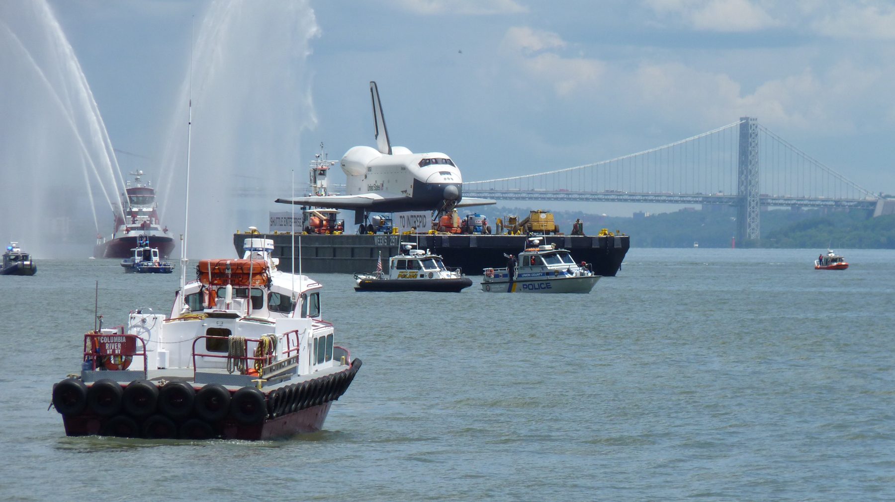 Space Shuttle Enterprise barge on the Hudson River, en route to the Intrepid Museum, June 2012