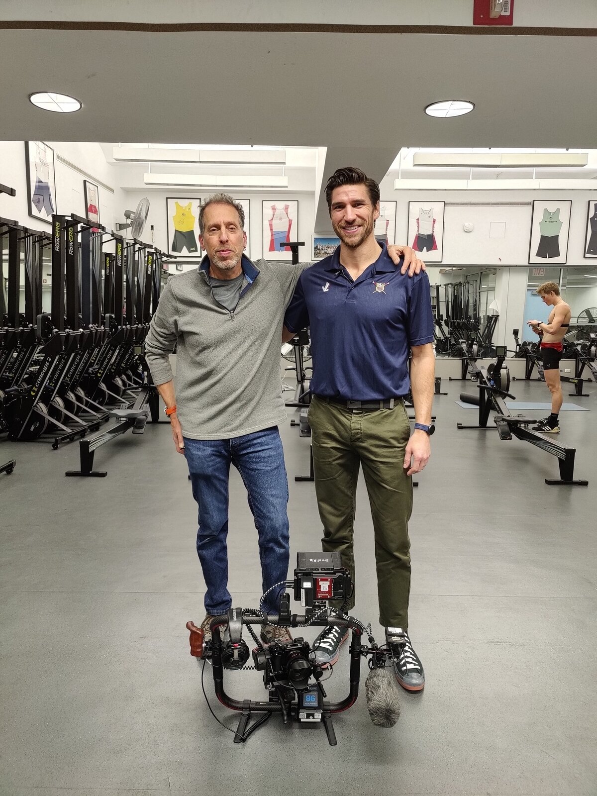 Behind-the-scenes camera rig at a Cornell Rowing production