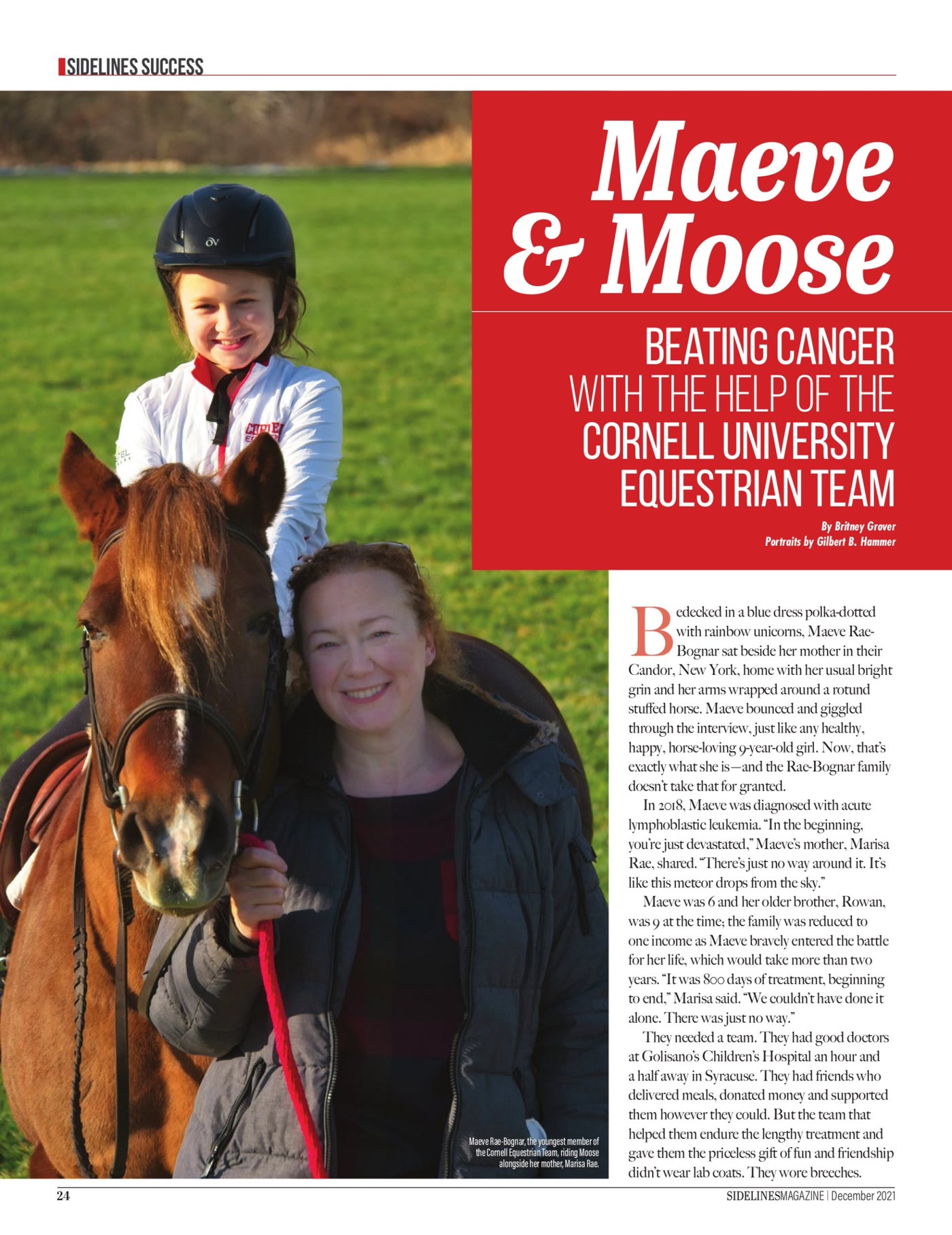 Maeve & Moose: Beating Cancer with the Help of the Cornell University Equestrian Team, Sidelines Magazine, full story opener spread