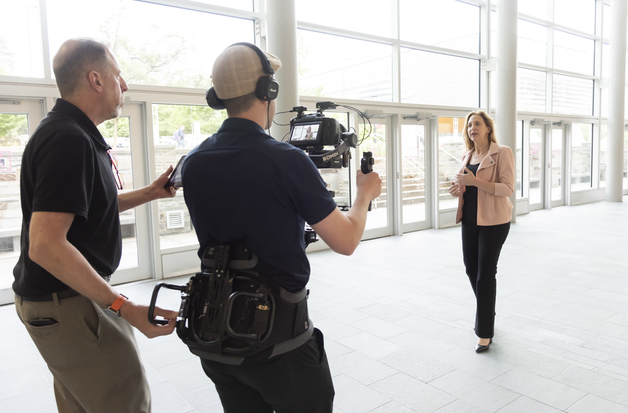 Behind the scenes on a video production shoot