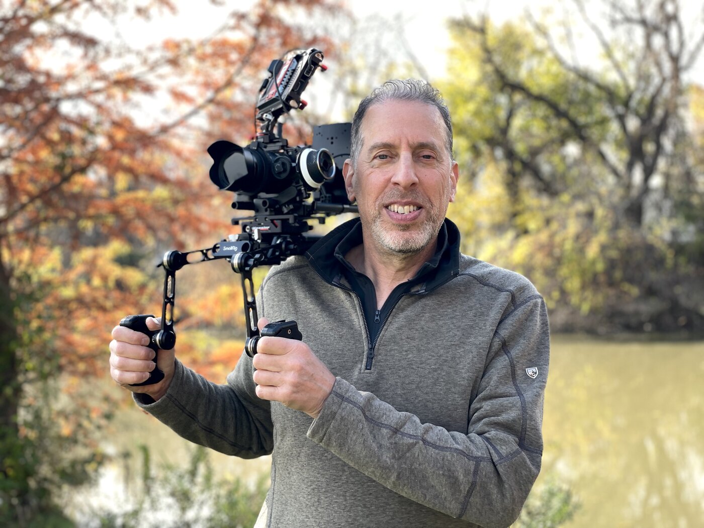 Camera operator with a steadicam rig on location