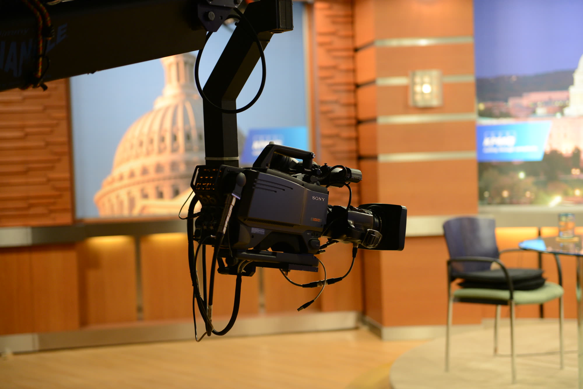 Broadcast studio camera on set