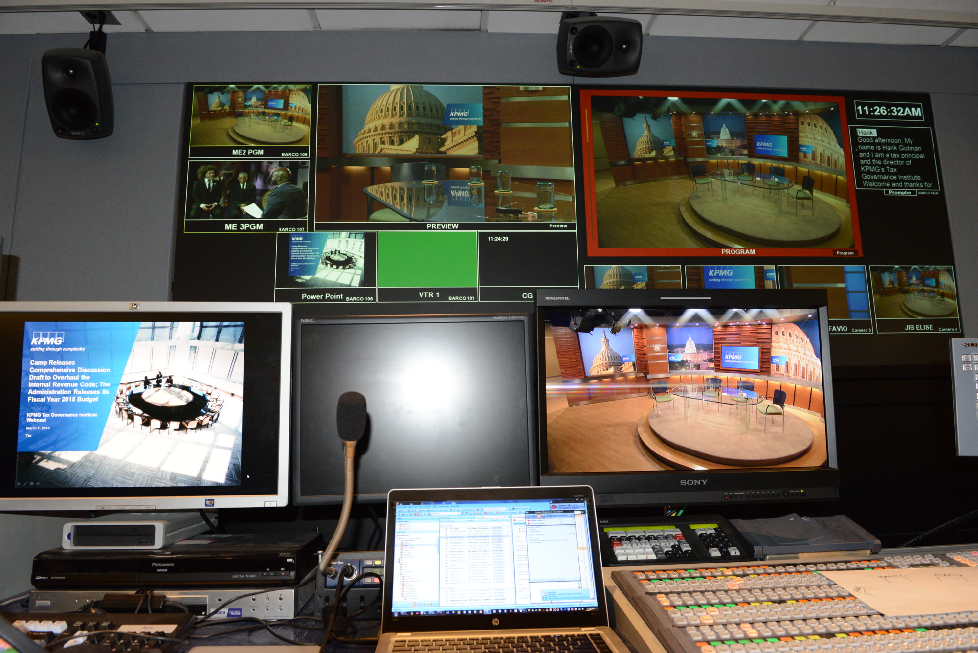 Webcast control room monitor wall, KPMG webcast
